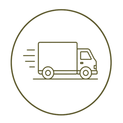 Icon of a delivery truck in a circle on a white background