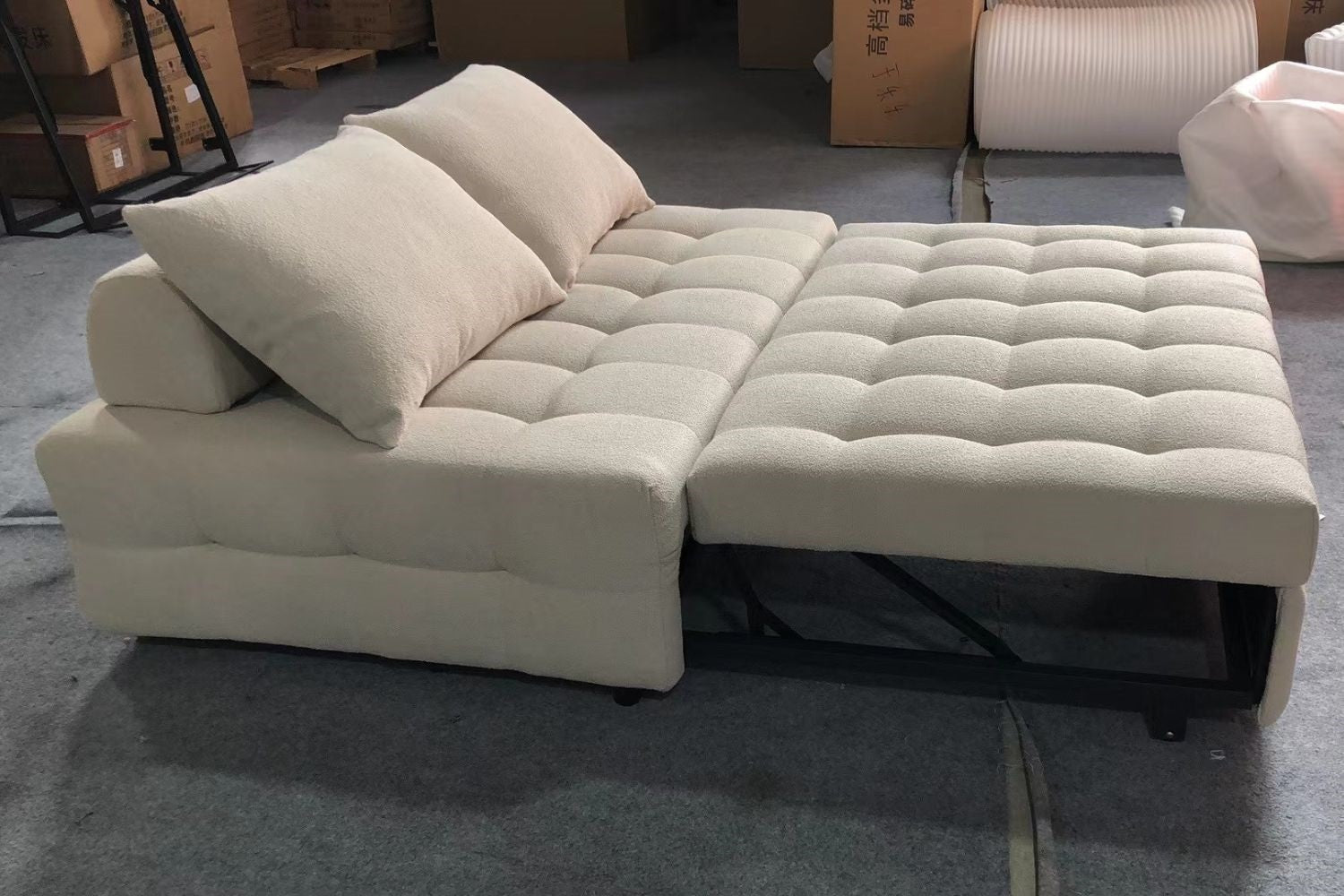 Candy 147cm beige boucle fabric sofa bed in factory