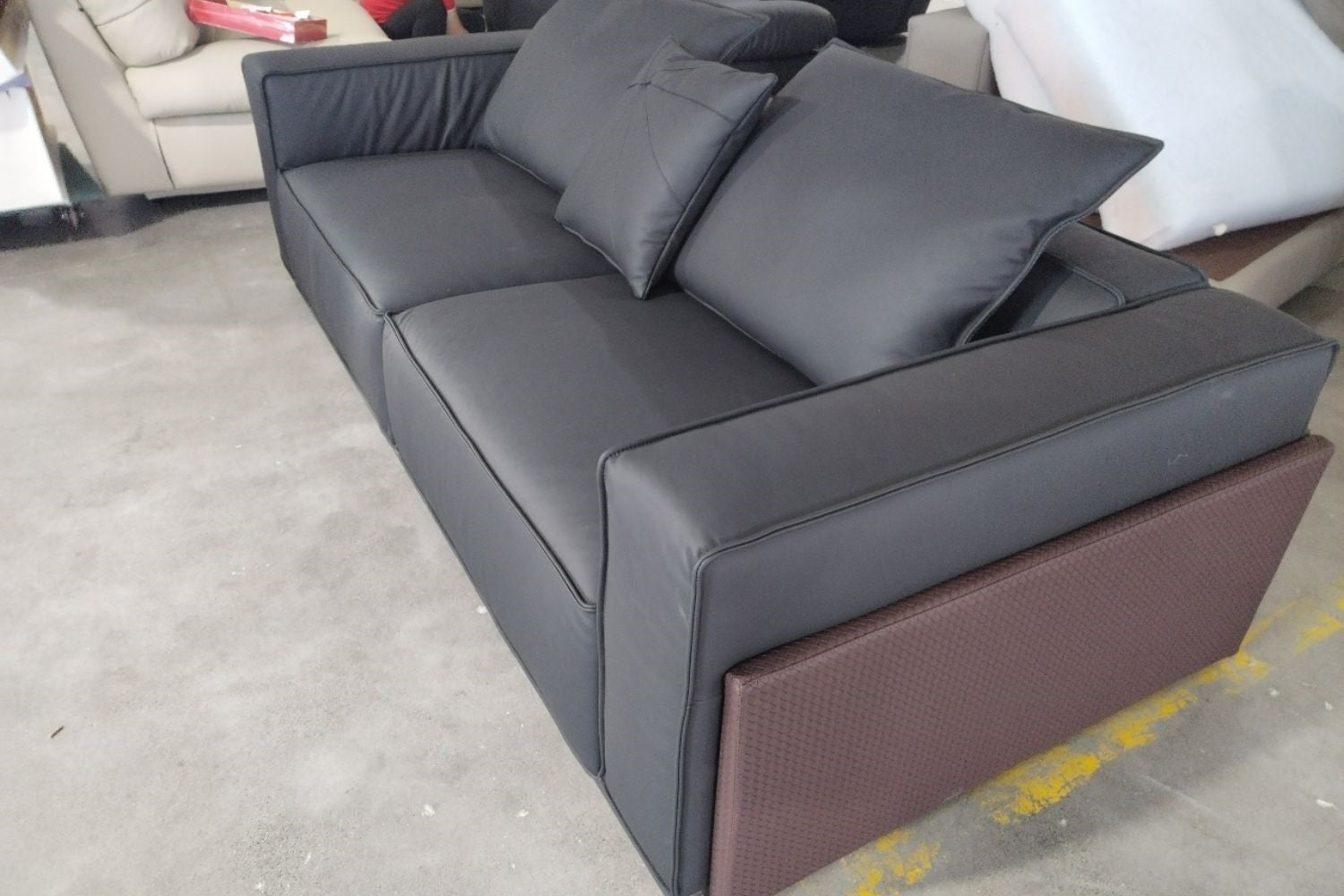 Carson 240cm black full leather sofa in factory