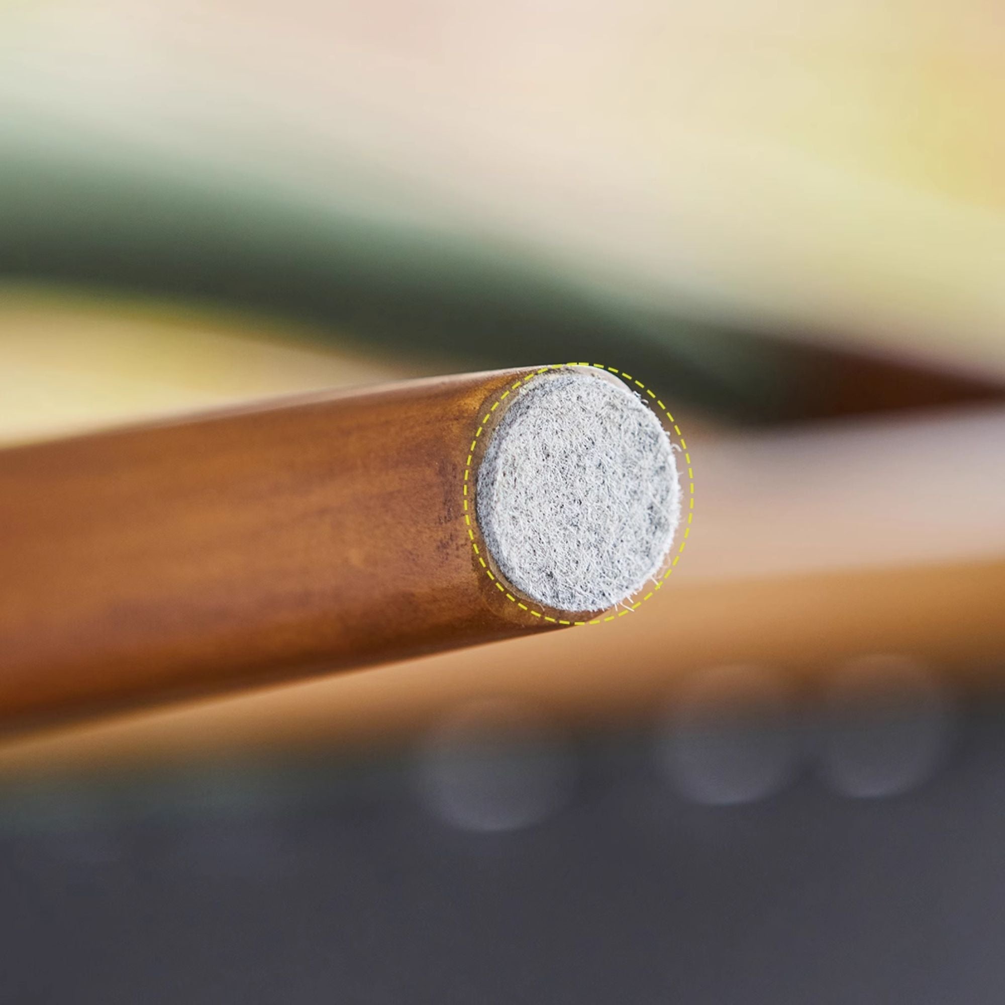 Close up shot of anti slip pad used on Troy poplar wood chair