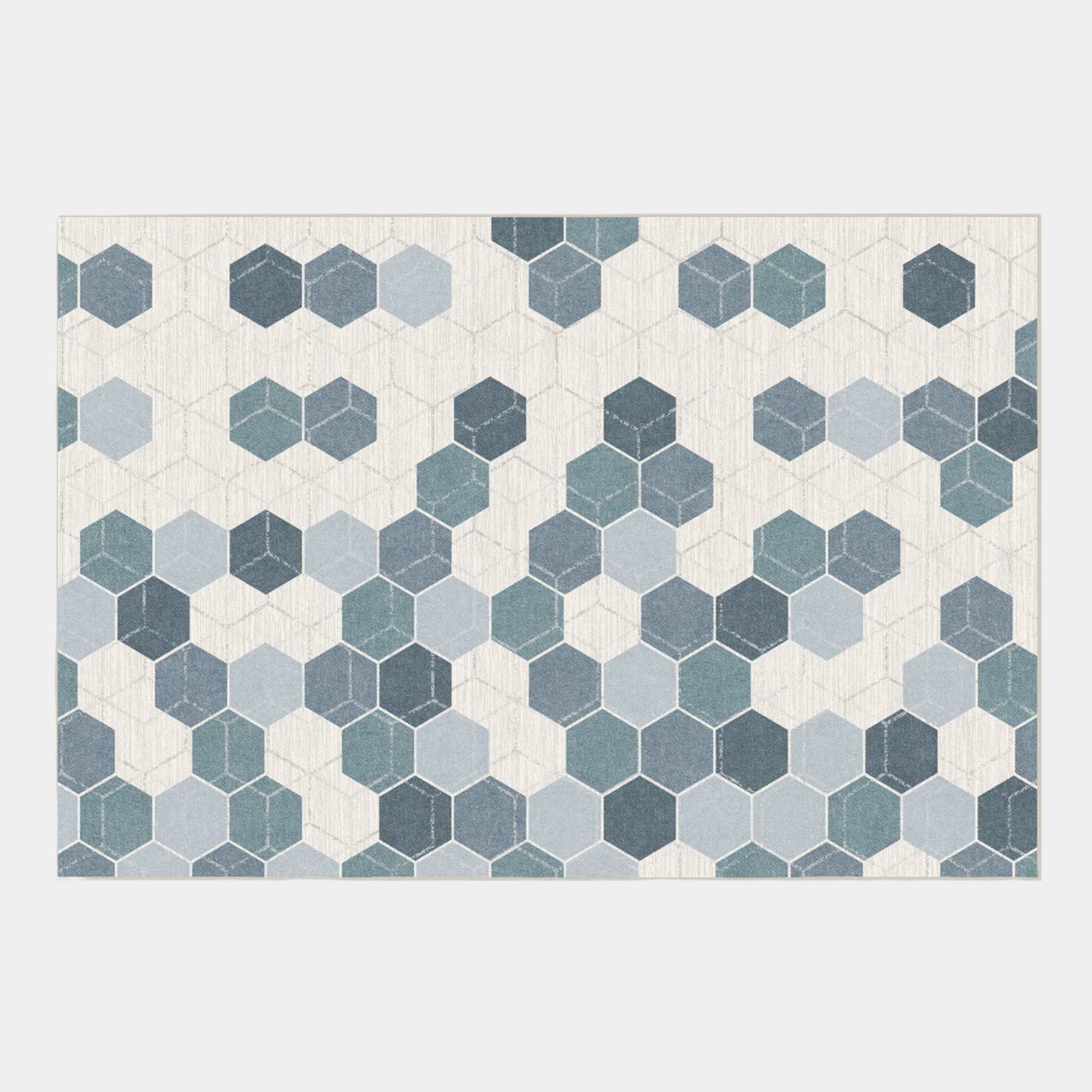 Geometric cube design blue rug