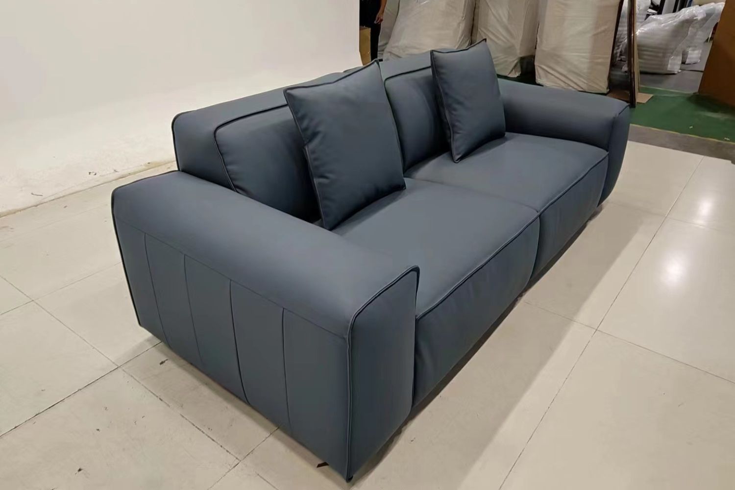 Colby 226cm Blue Leather Sofa Cherale | Jan 24