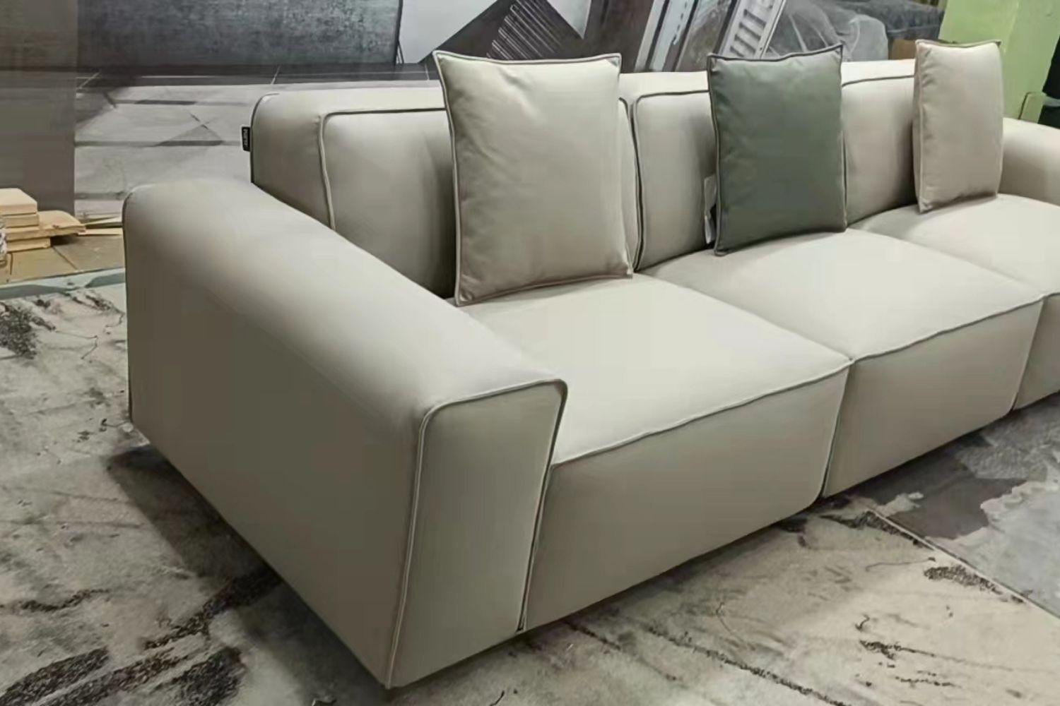 Colby 311cm White Leather Sofa Closed Stitching Piping | Demo