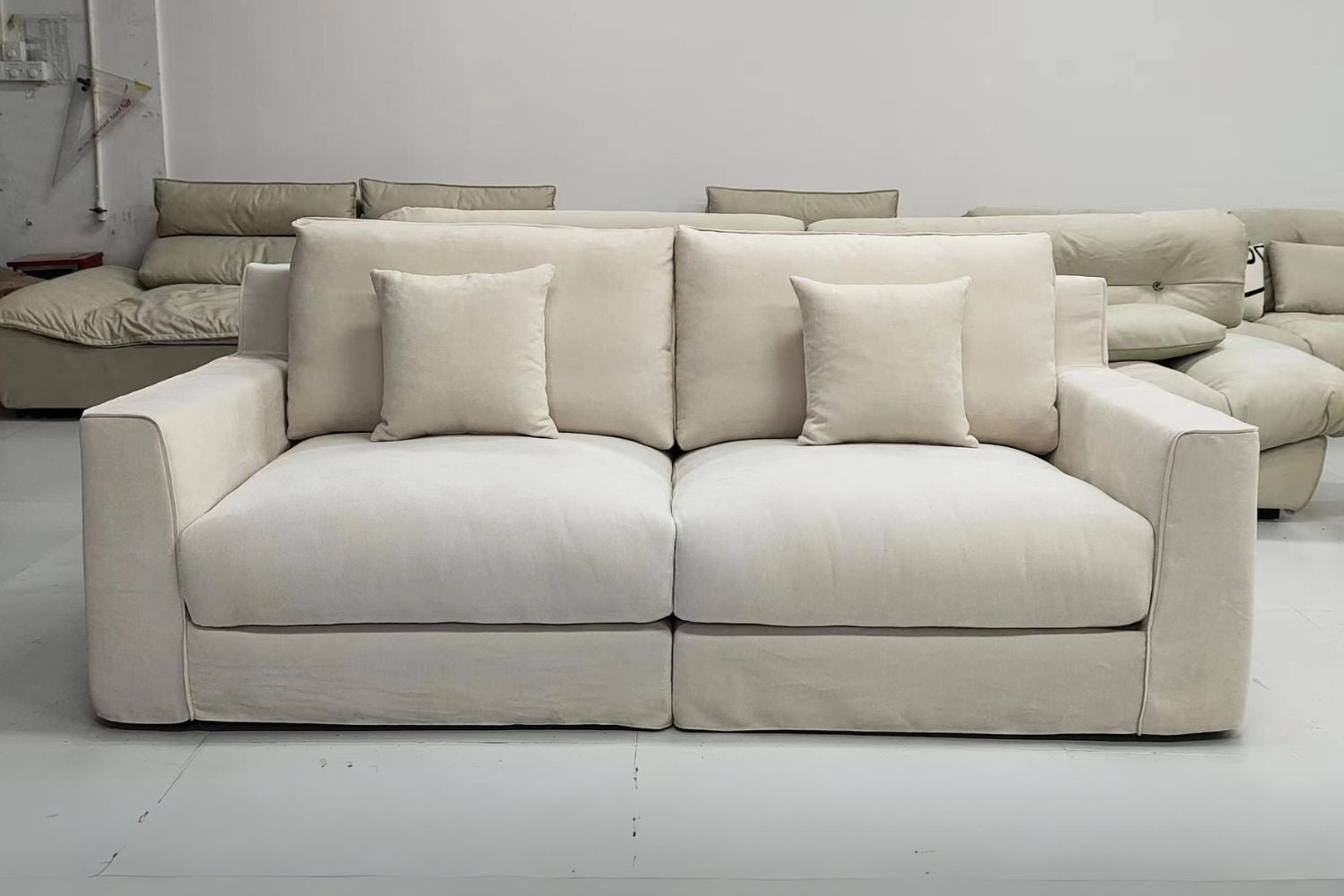 Comfort 220cm White Fabric Sofa | Demo