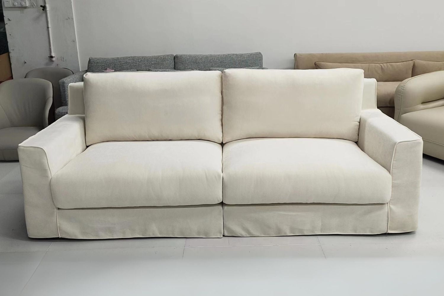 Comfort 240cm White Fabric Sofa | Demo