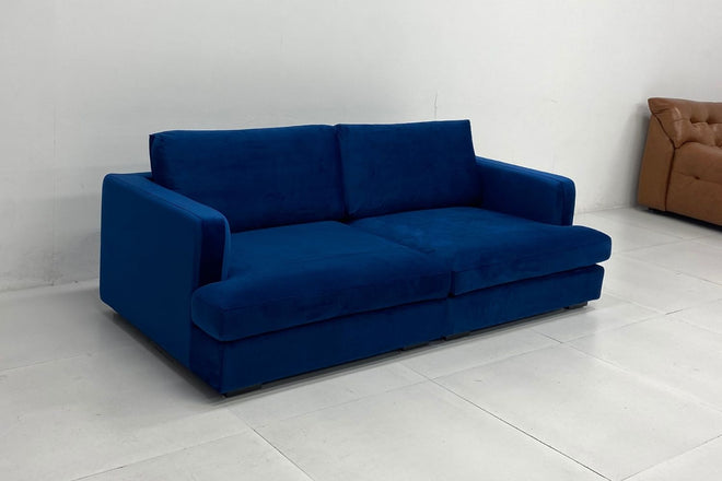 Crescent 220cm Blue Velvet Fabric Sofa Denise | Dec 25