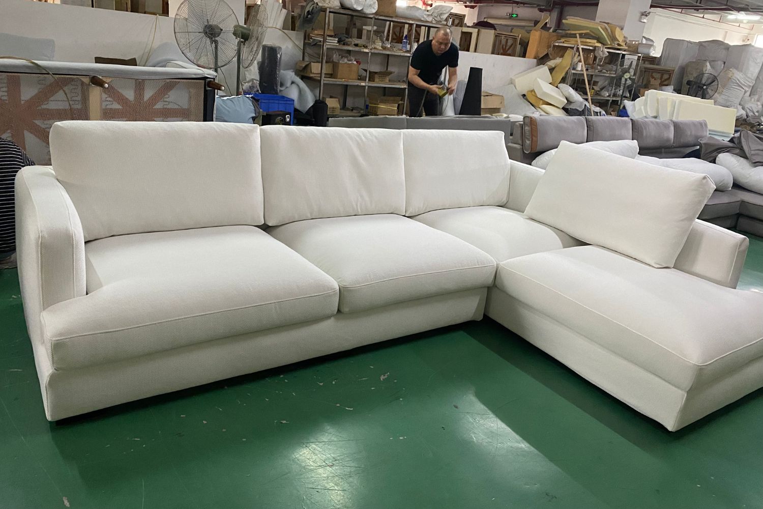 Crescent 260cm White Fabric Sectional Sofa | Demo