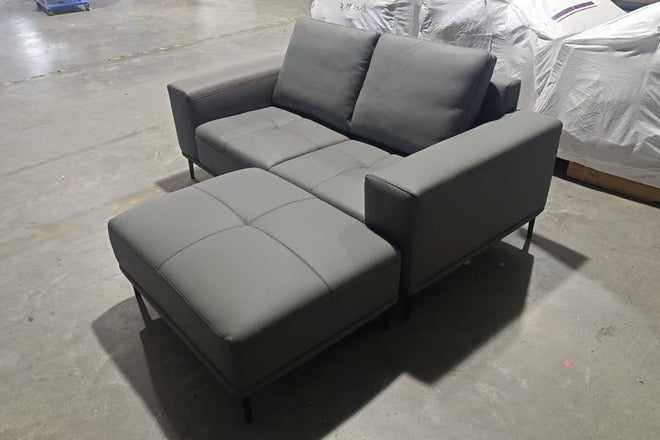 Calm 180cm Grey Half Leather Sofa with Ottoman Esther Yew | Feb 25
