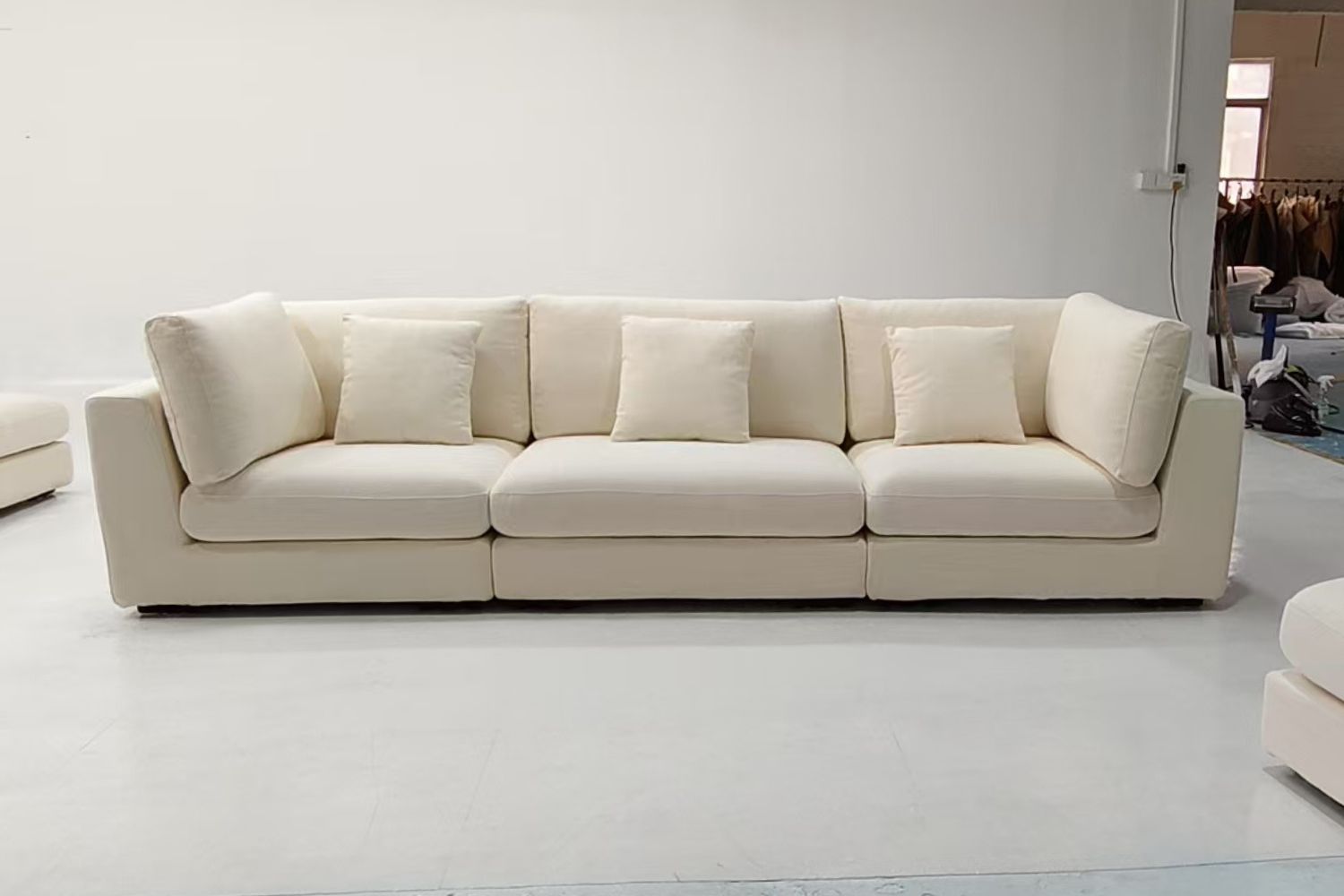 Claudia 300cm White Fabric Sofa with Ottoman Shiqin | Feb 25