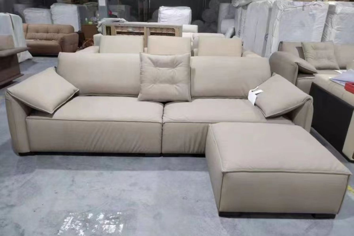Comfy 250cm beige half leather sofa | demo