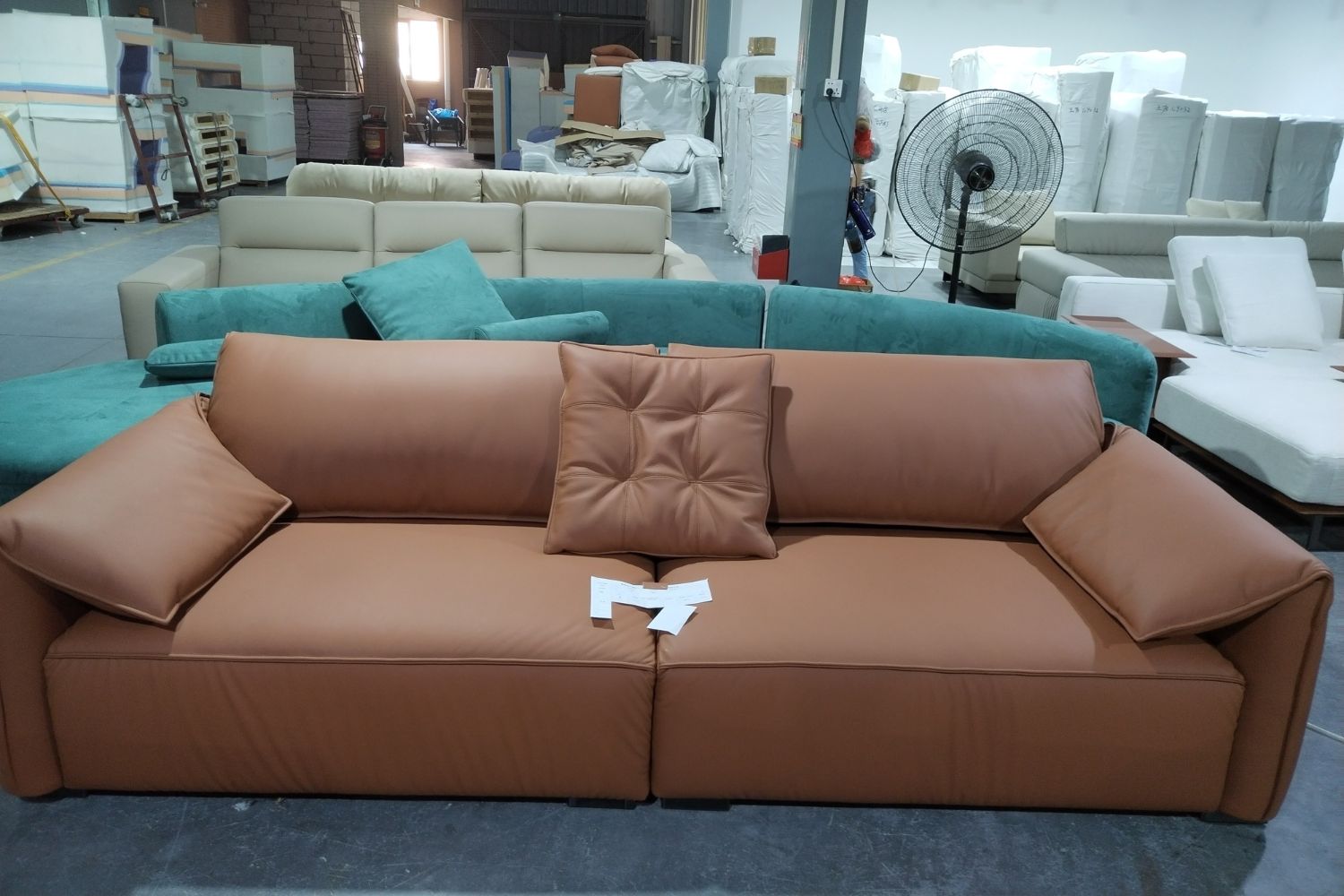 Comfy 270cm brown half leather sofa | Demo