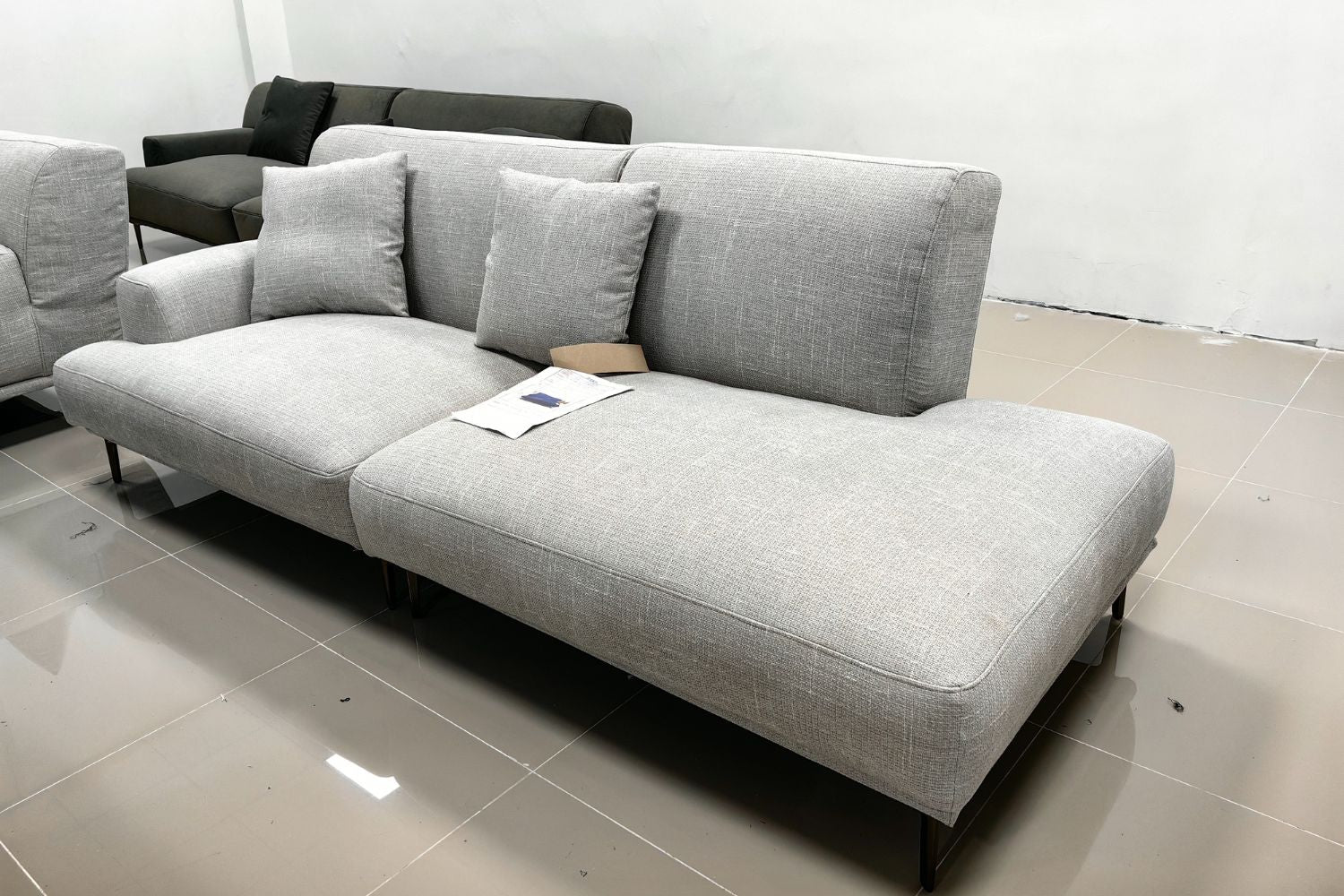 Crystal 240cm grey fabric one arm sofa higher backrest Syamsul | Mar 24