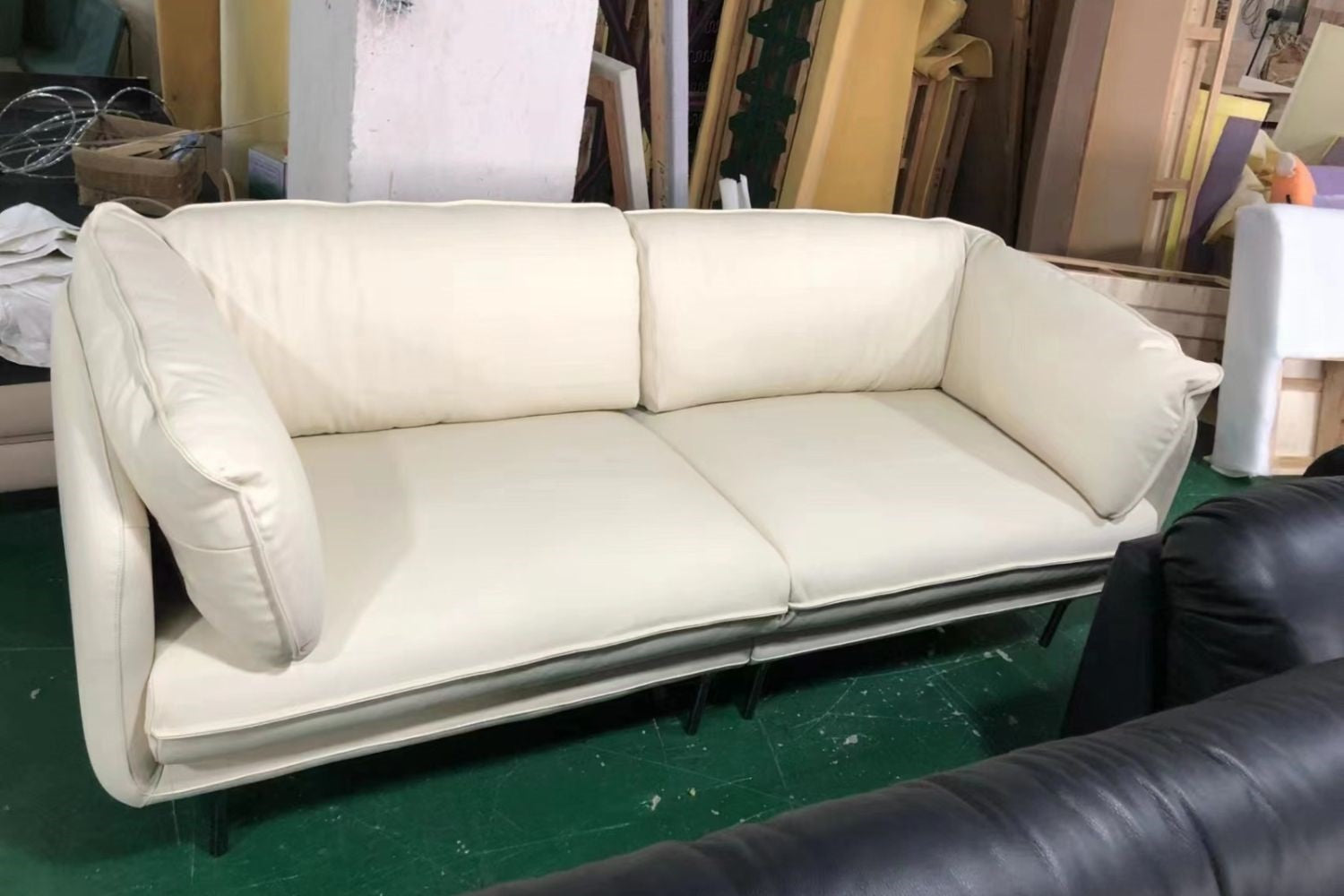 Cuddle 240cm White Half Leather Sofa | Demo