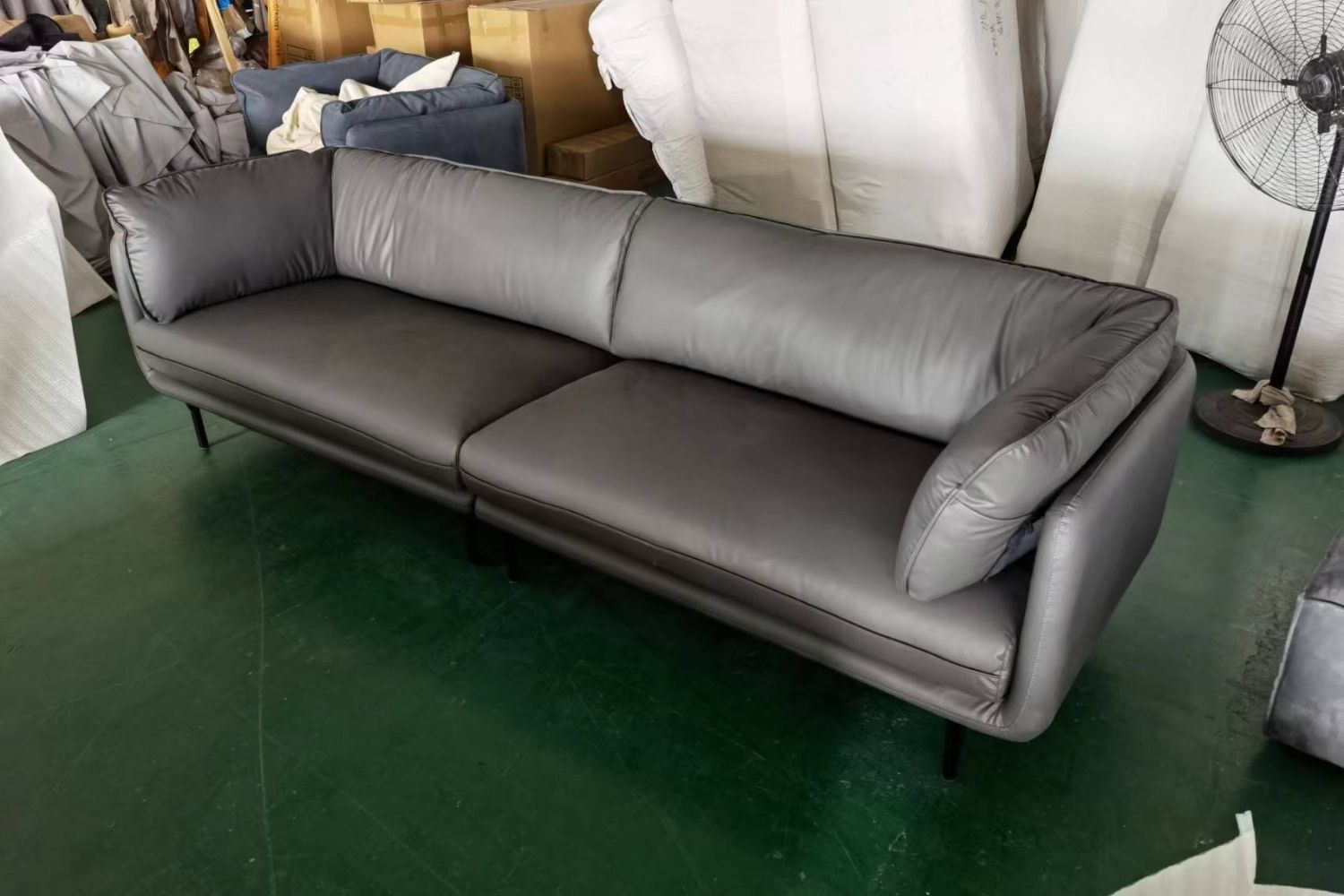 Cuddle 300cm Grey Leather Sofa | Demo 