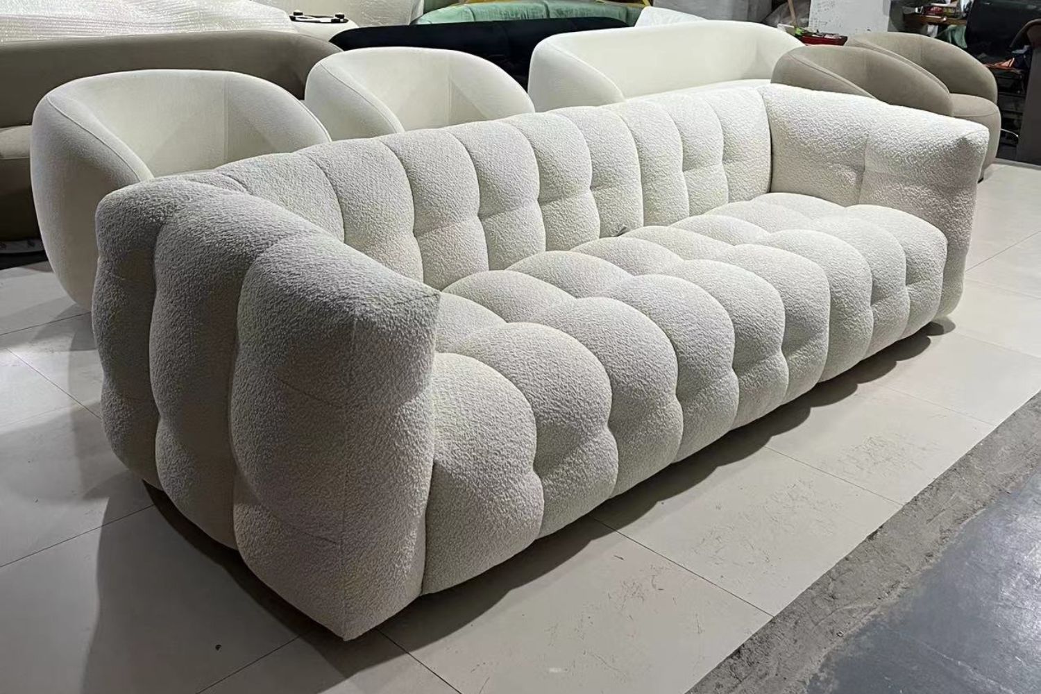 Cutey 310cm White Fabric Sofa | Demo