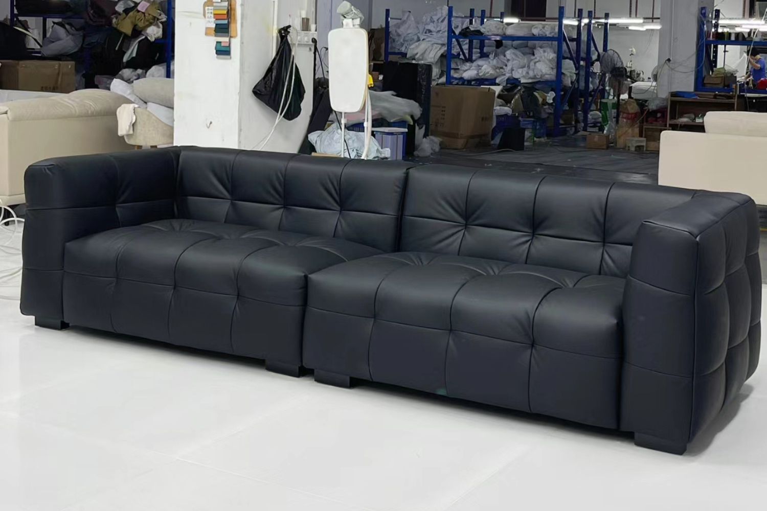 Cutey 260cm Black Half Leather Sofa | Demo