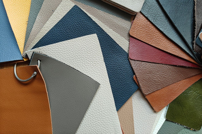Illustration of leather options available in different type of sheen and grains