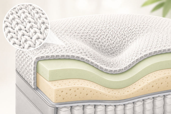 Knitted mattress cover better able to stretch with mattress comfort layers during compressions