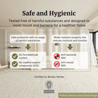 Advertisement for safe and hygienic rug with a modern interior background.
