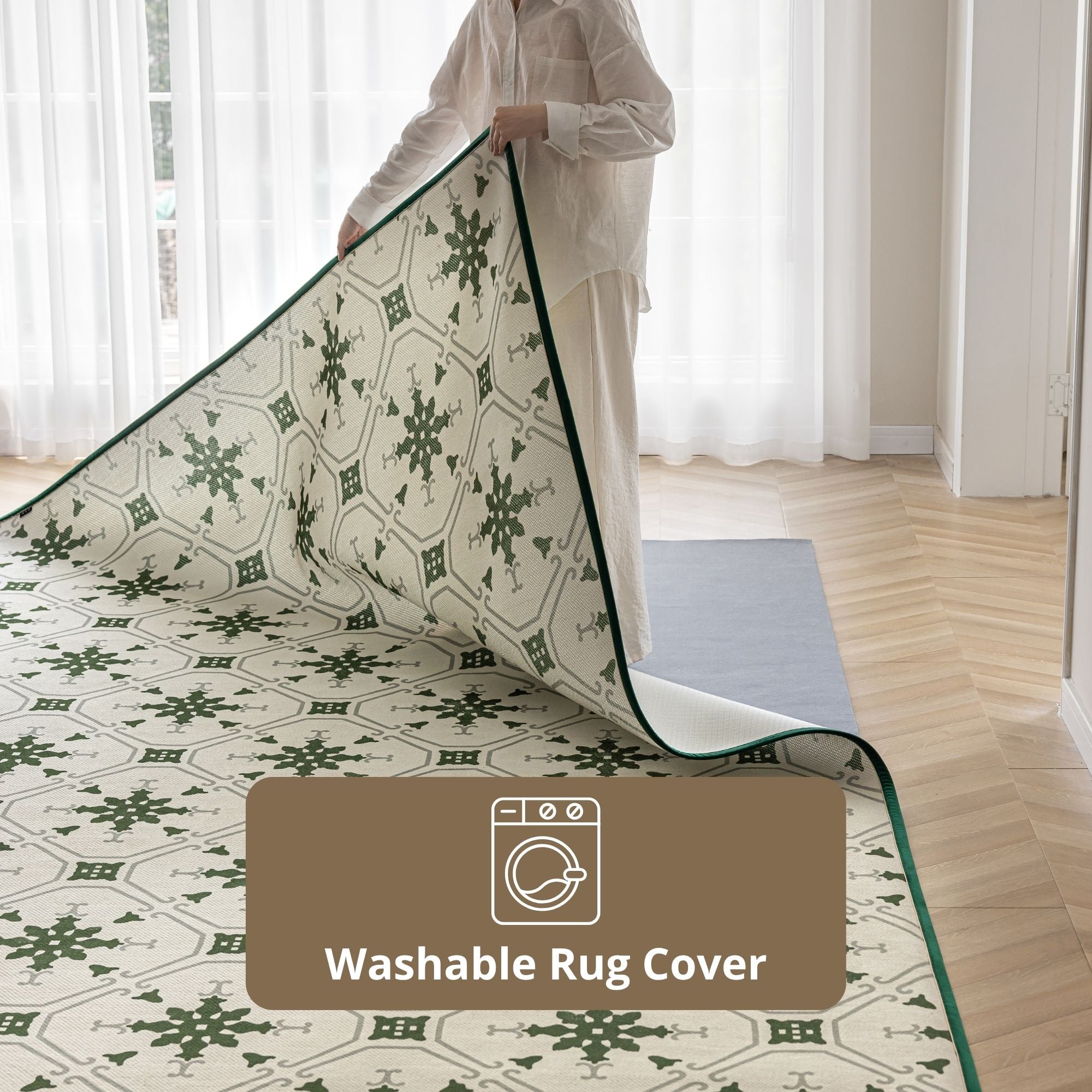 Olive green washable rug