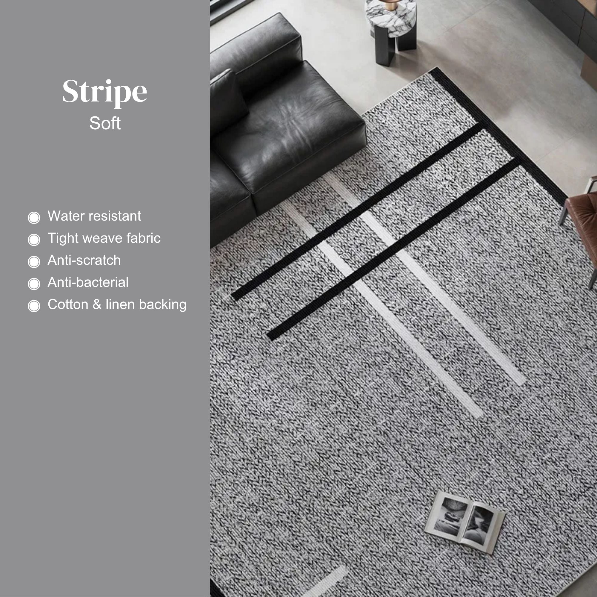 Oscar stripe water resistant rug