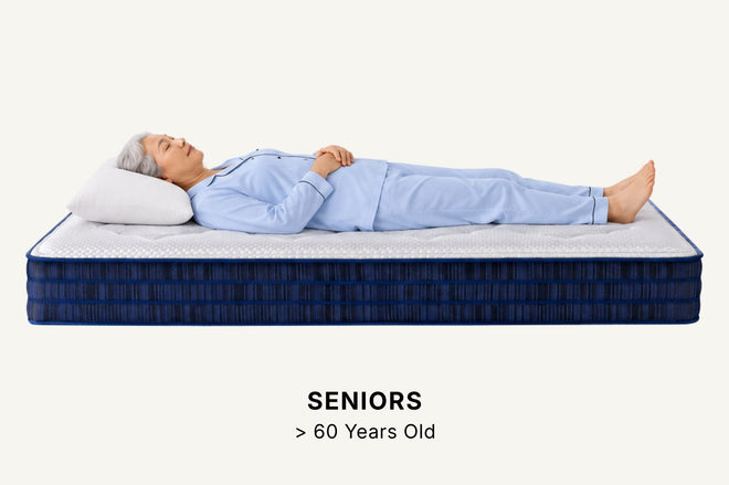 Senior on snow mattress
