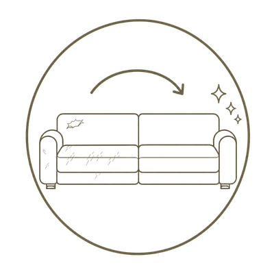 icon to show how you can replace the covers due to wear and tear for removable cover sofas