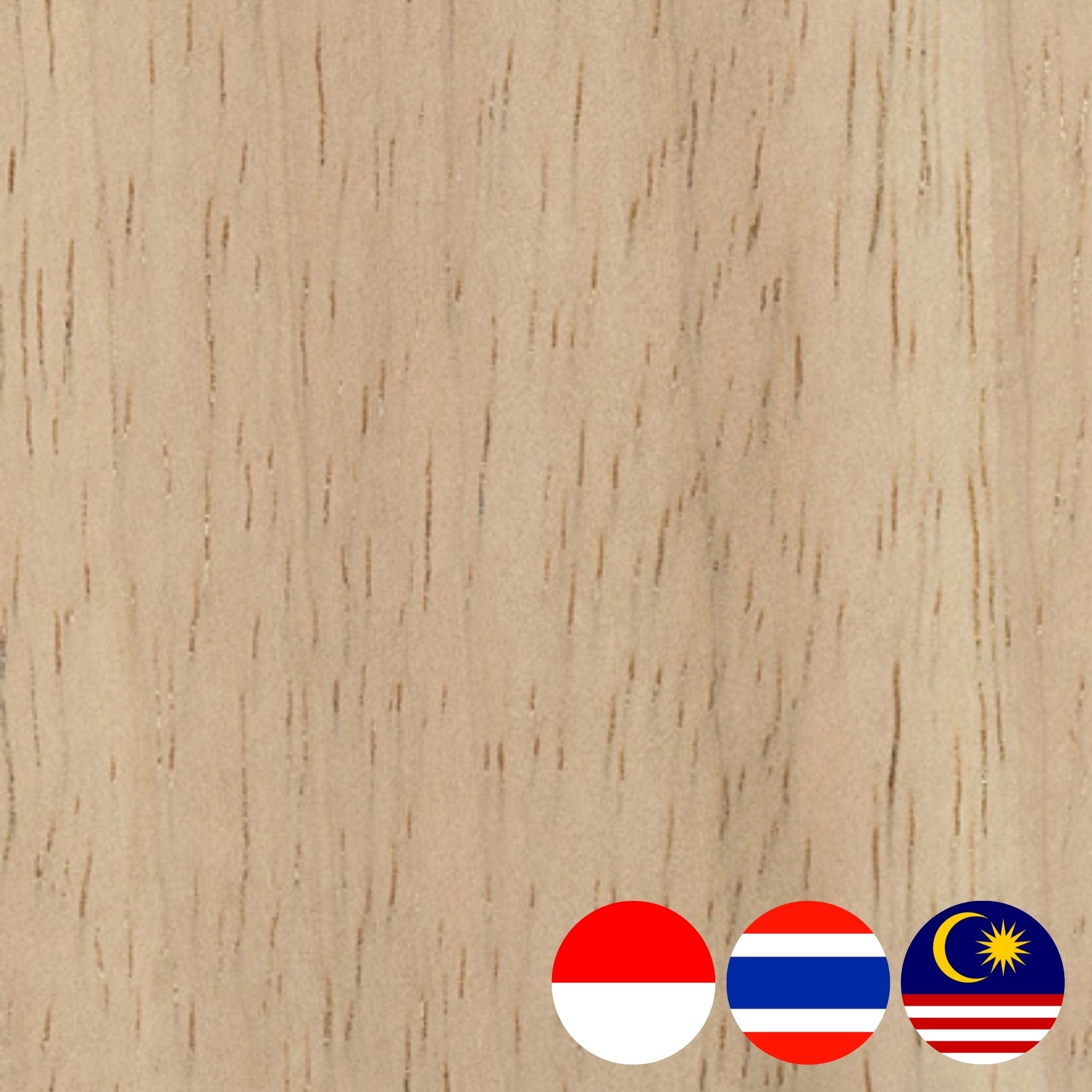 rubberwood grain close up with indonesia, thailand and malaysia country logo