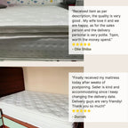 Two images of mattresses with customer reviews displayed.