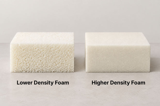 Side by side comparison of lower density foam and high density foam