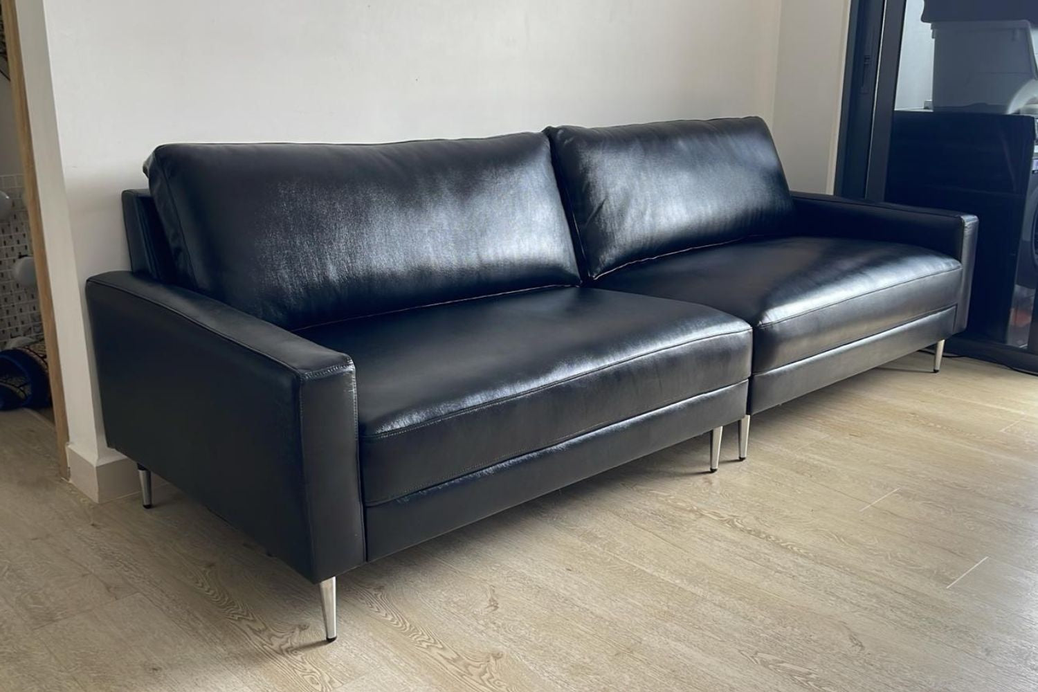 Coach 3 seater black half leather sofa