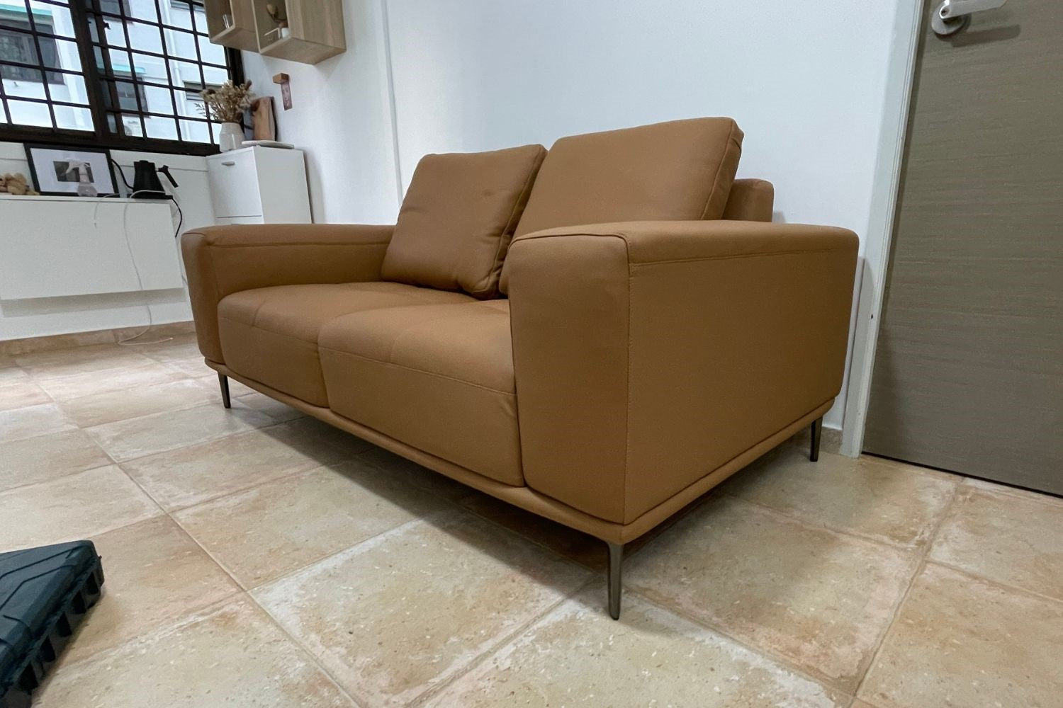 Calm 180cm brown half leather sofa