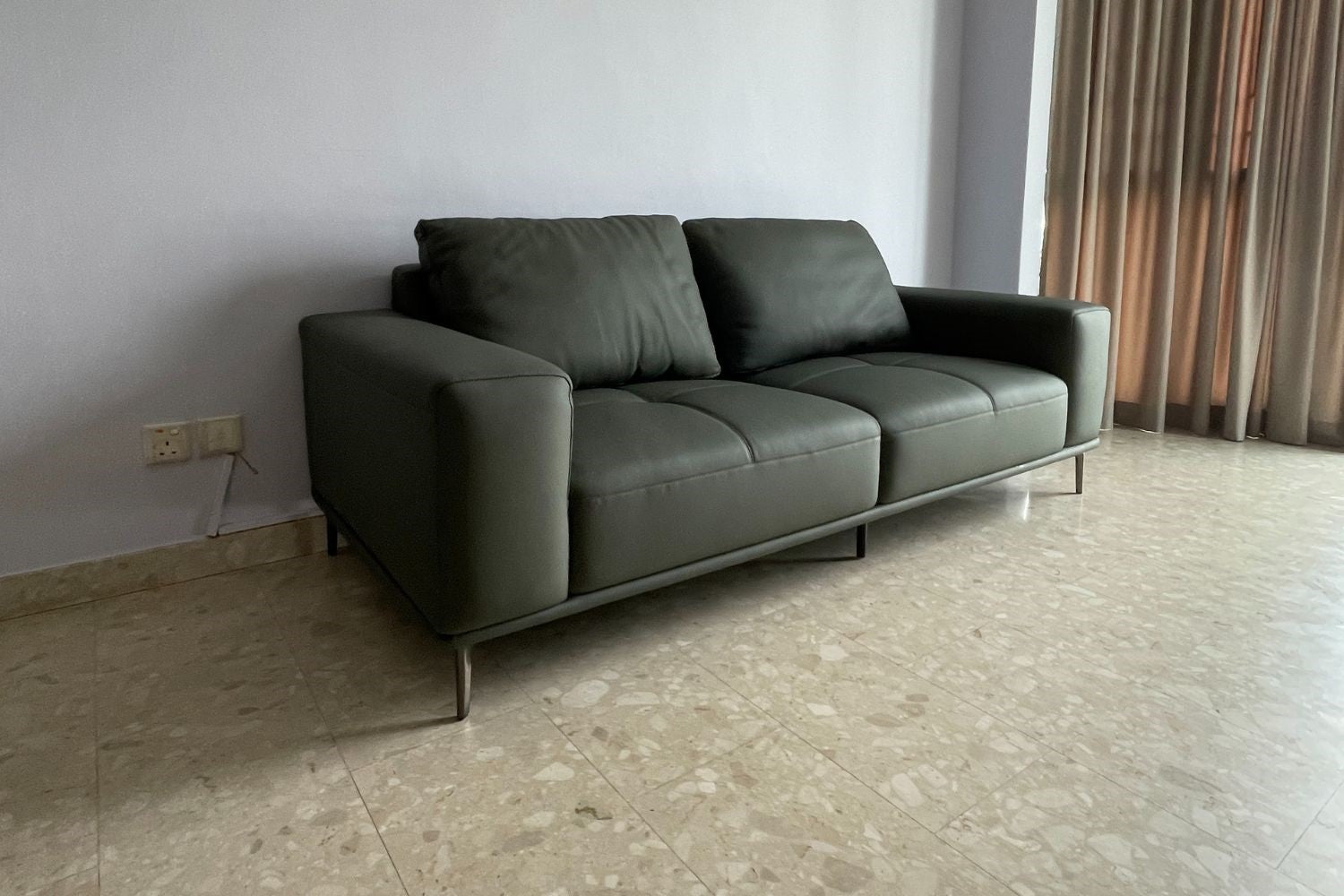 Calm 210cm dark greyish green half leather sofa