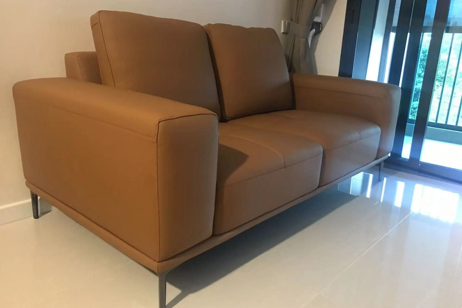 Calm 180cm brown half leather sofa 