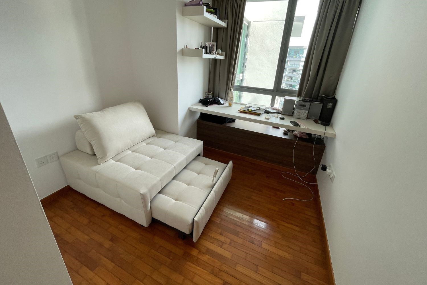 Candy 105cm beige fabric sofa in study room