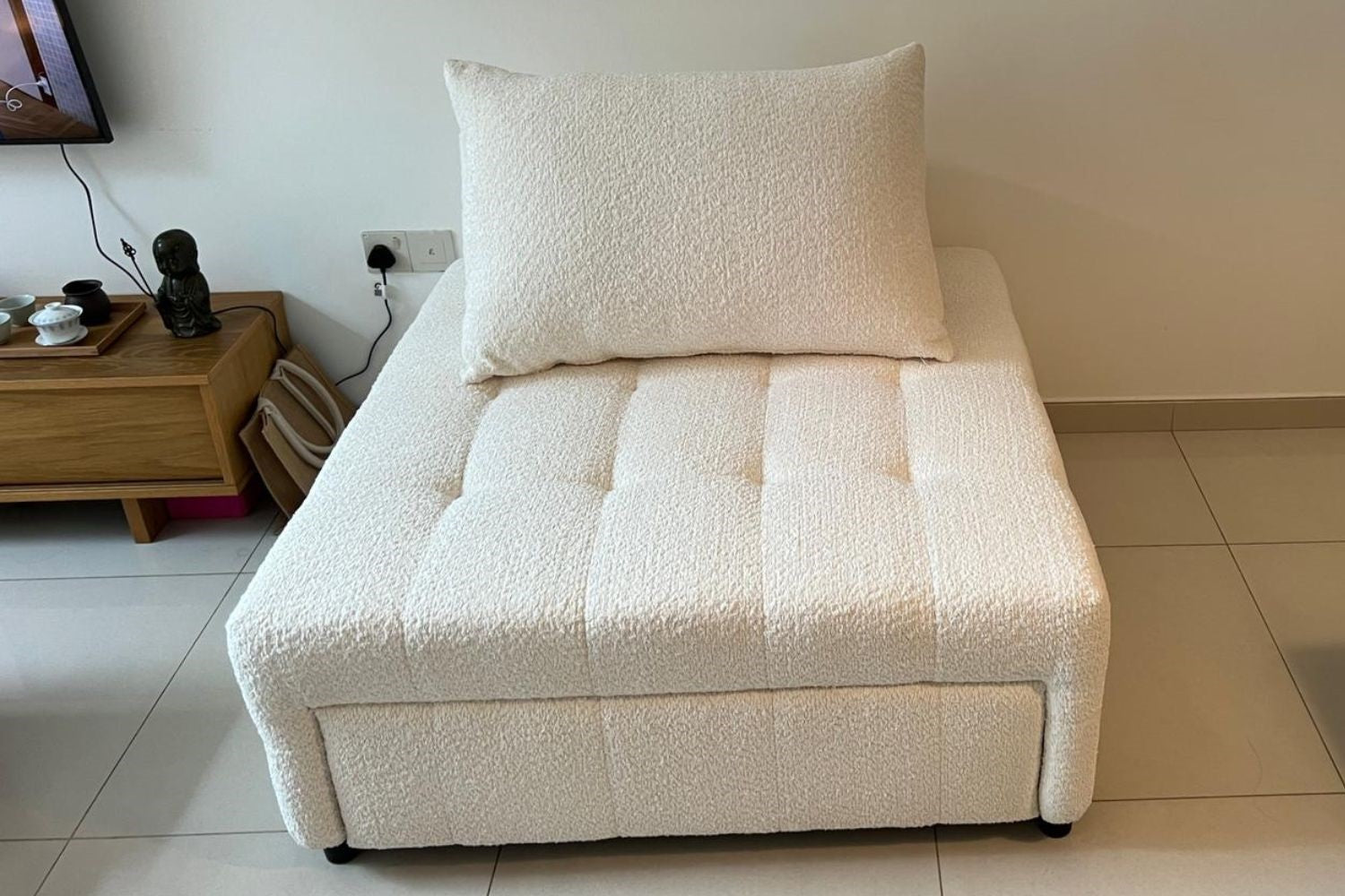 Candy 1 seater white boucle fabric sofa bed