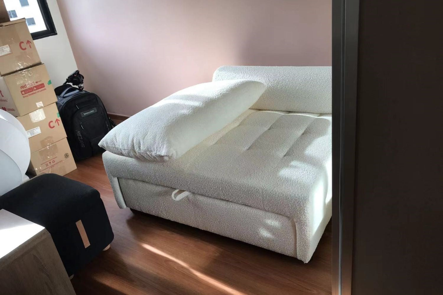 Candy 125cm white fabric sofa bed