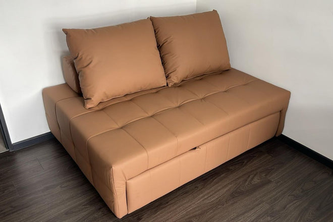 Candy 147cm Brown Leathaire Sofa Bed PL | Aug 24