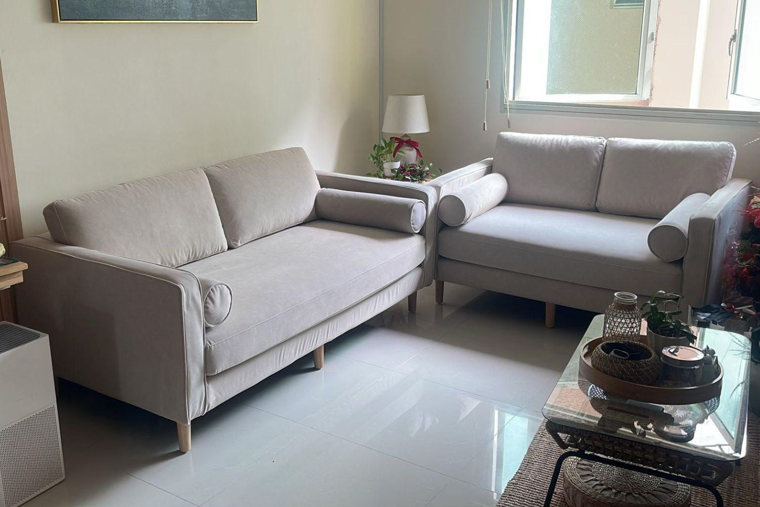 Castle 2 seater fabric sofa set in beige pet friendly fabric