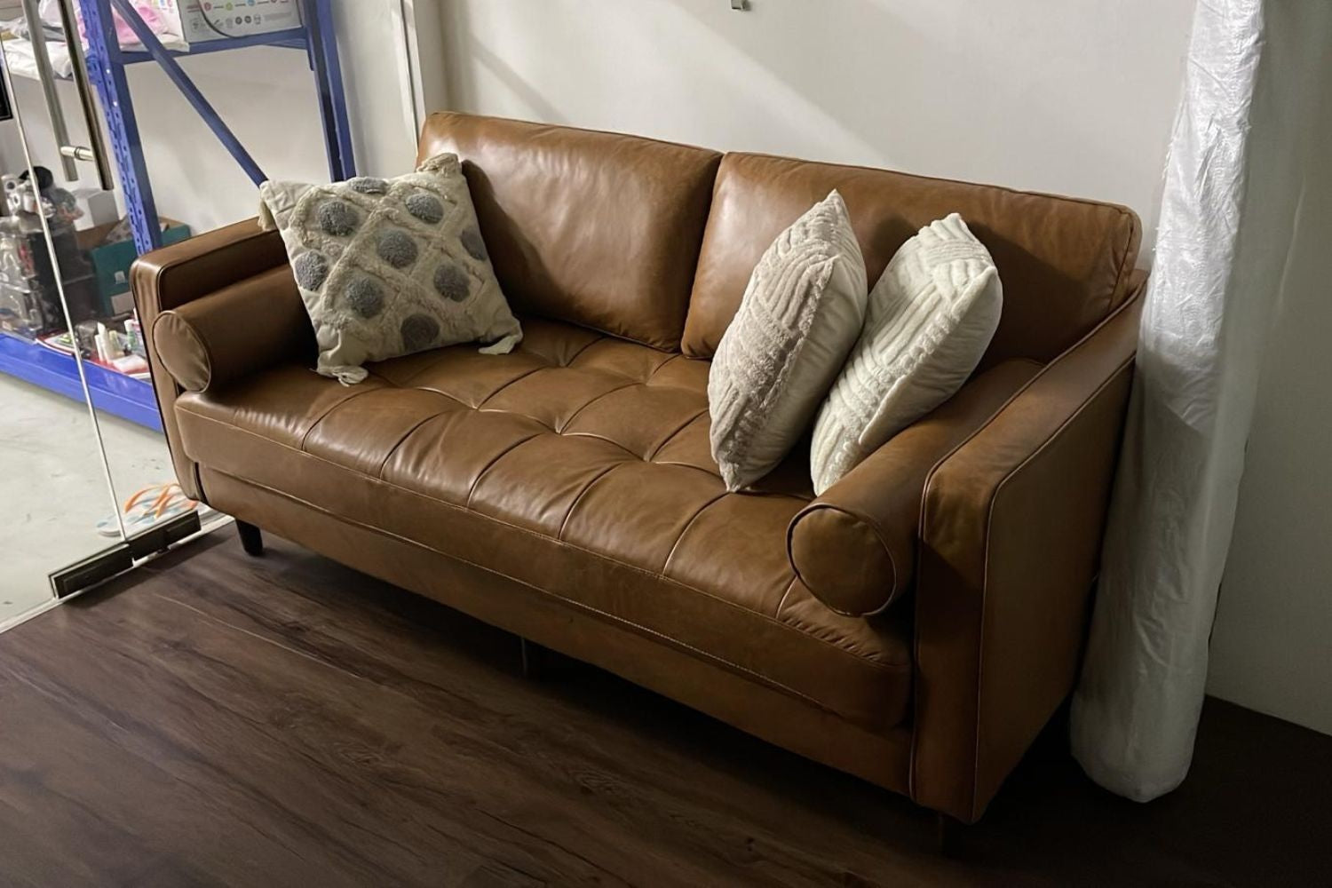 Castle 180cm brown faux leather sofa