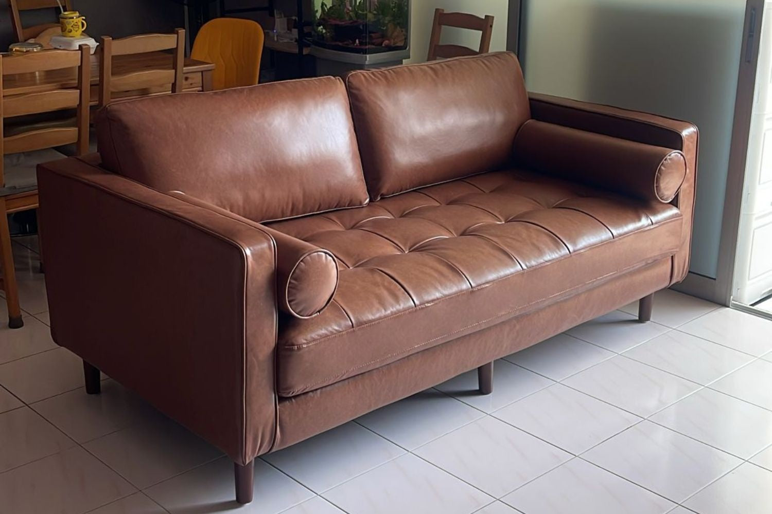 Castle 2 seater brown faux leather sofa