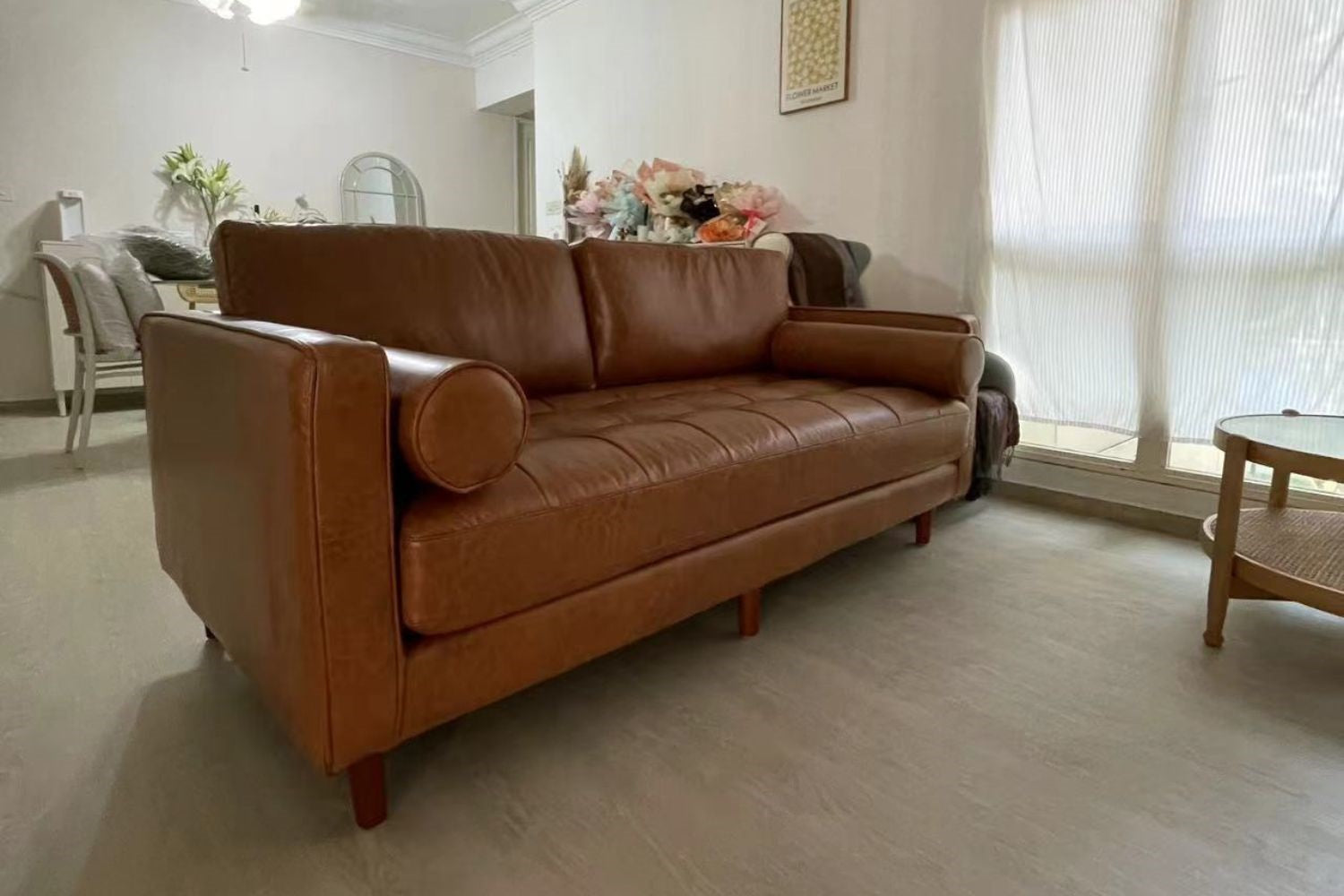 Castle 180cm brown faux leather sofa