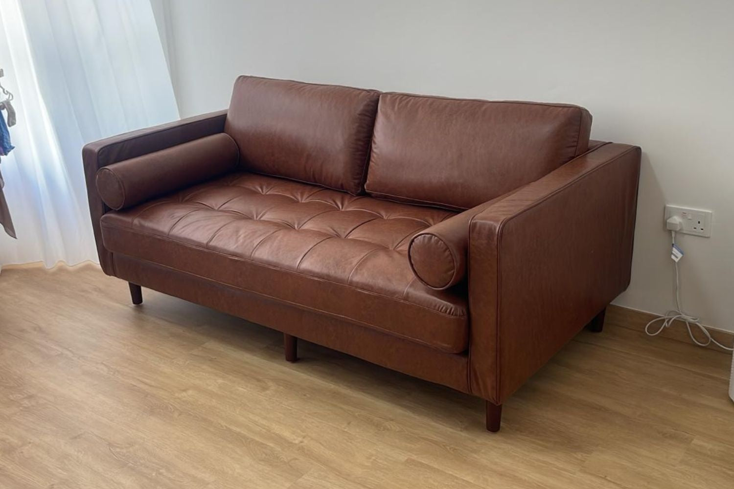 Castle 2 seater dark brown faux leather sofa