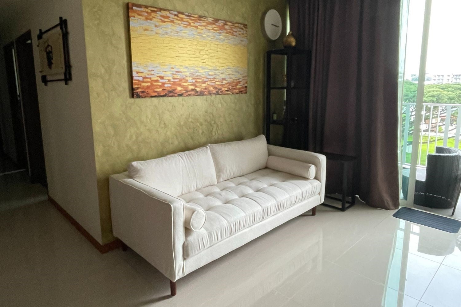 Castle 200cm white fabric sofa in customer's home