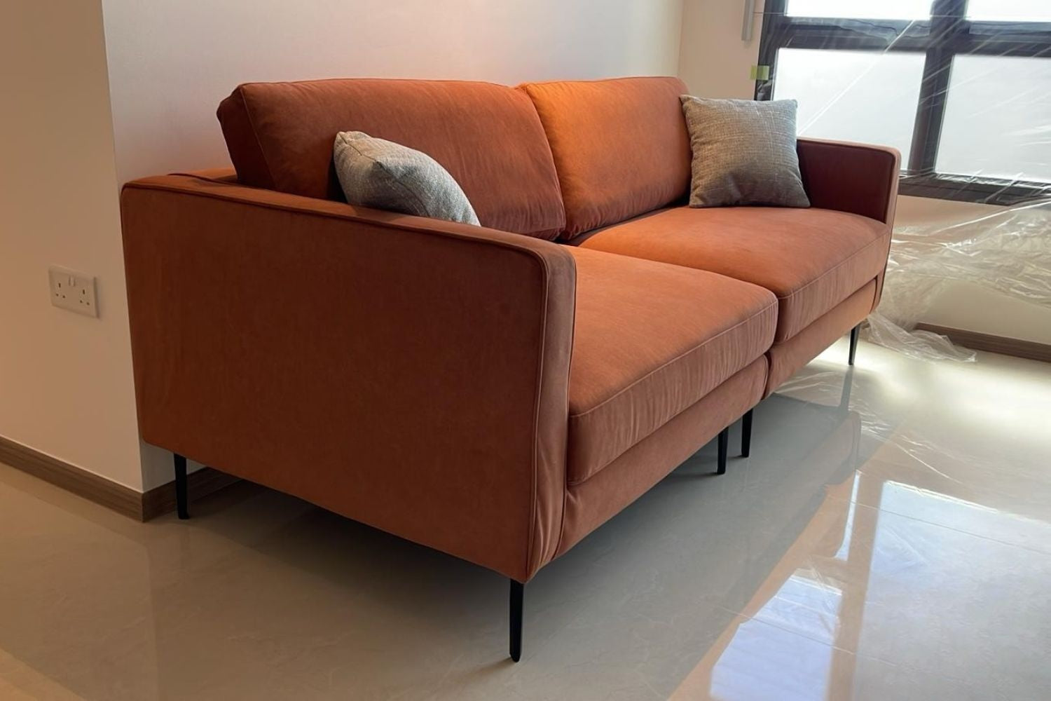 Castle 3 seater orange pet friendly fabric sofa