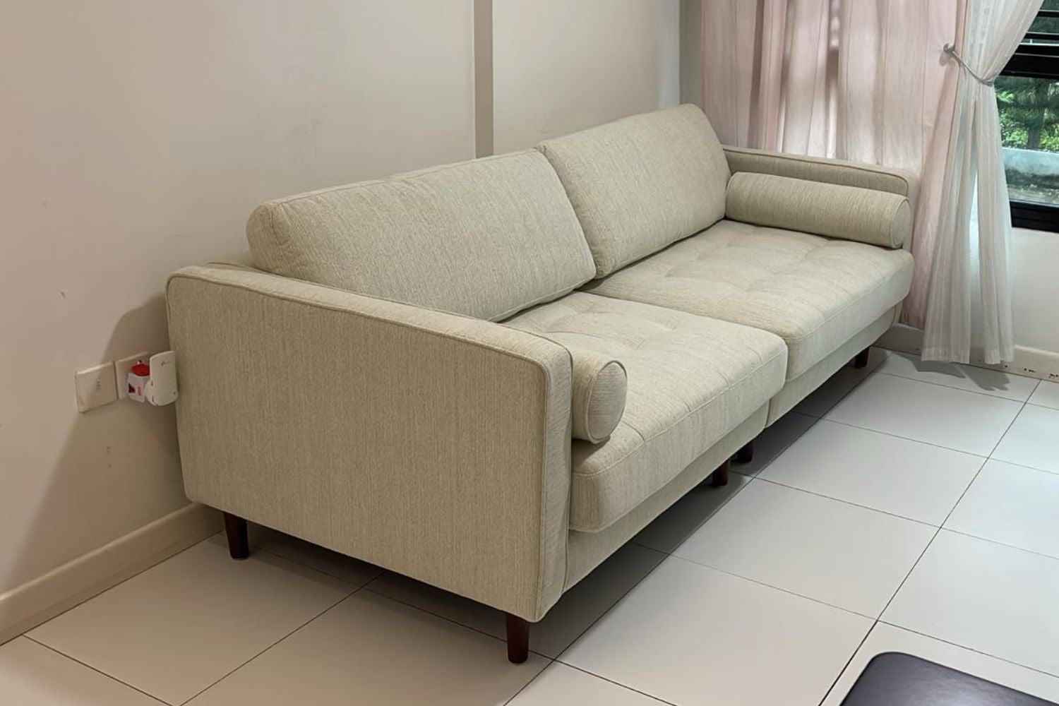 Castle 3 seater light grey fabric sofa