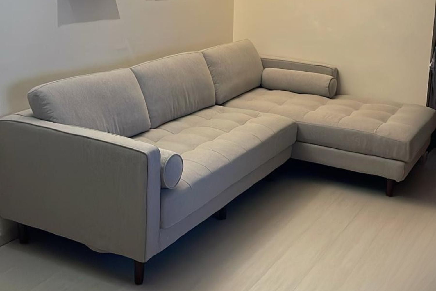 Castle 4 seater beige fabric L shape sectional sofa