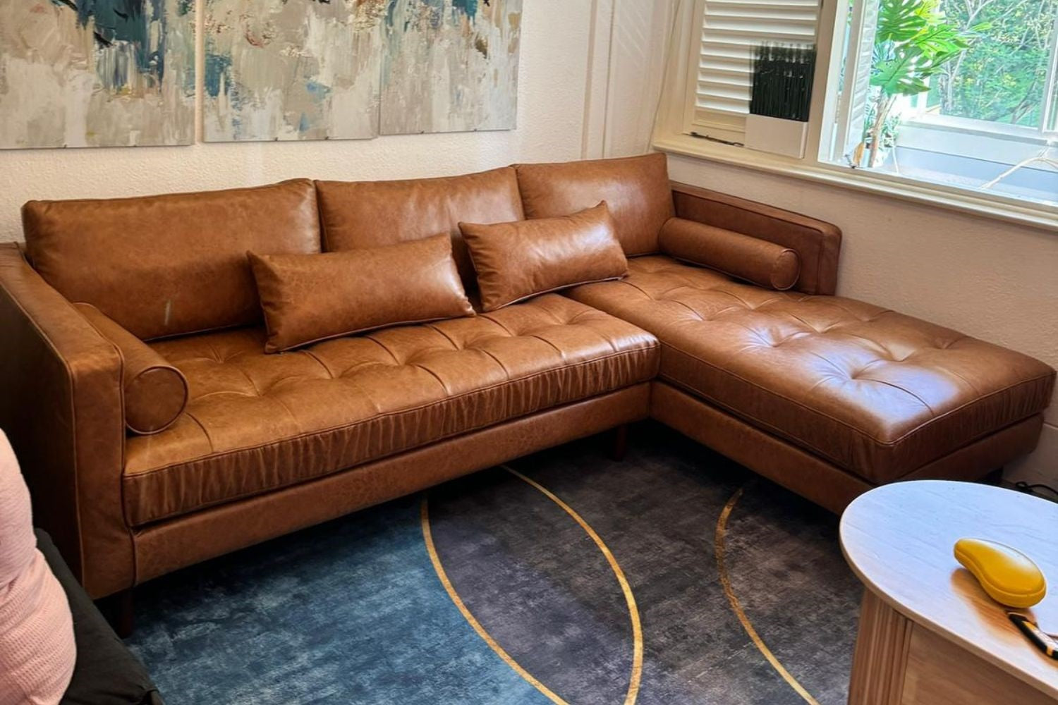 Castle 260cm brown vegan leather sectional sofa