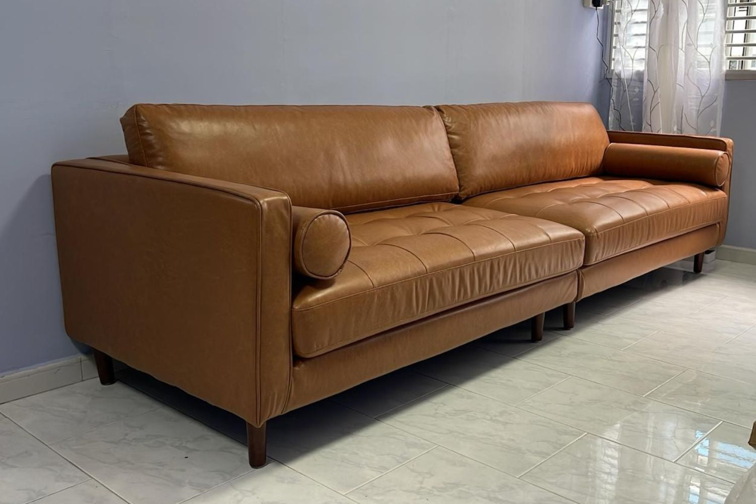 Castle 4 seater brown faux leather sofa
