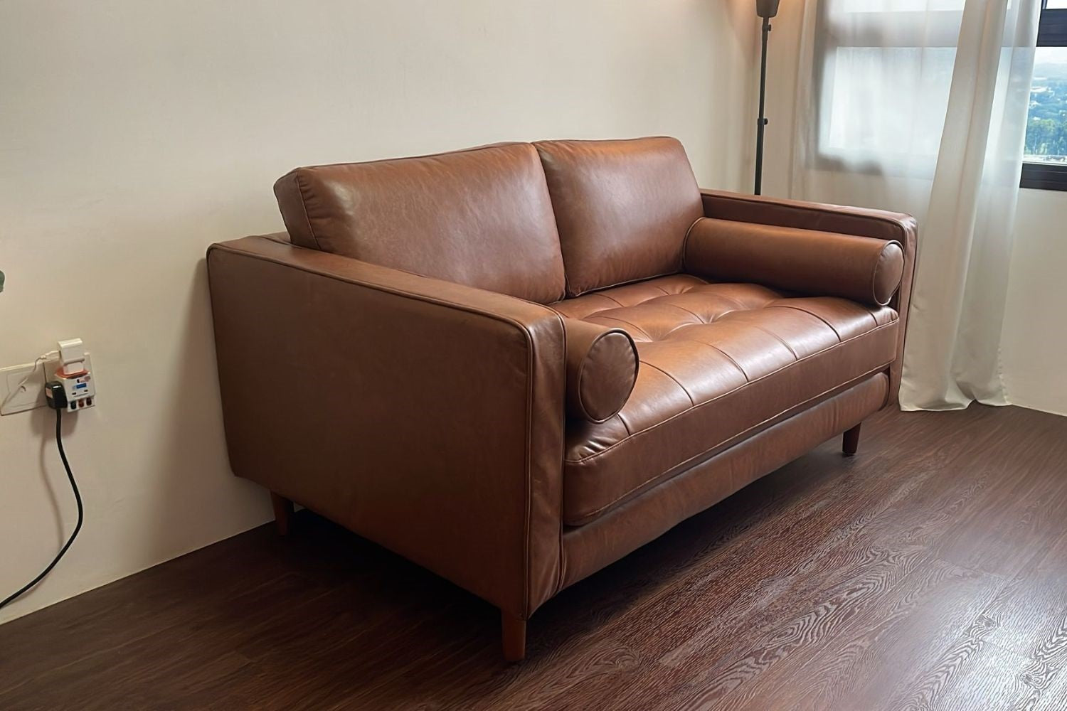 Castle 2 seater brown faux leather sofa